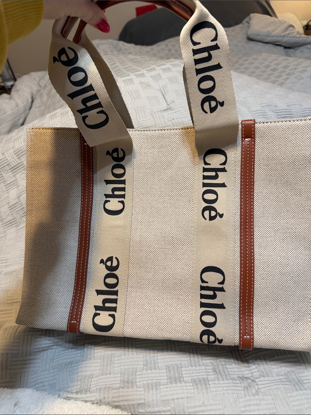 Chloe Beige Canvas Tote with Logo Straps and Brown Trim - Picture 5 of 5